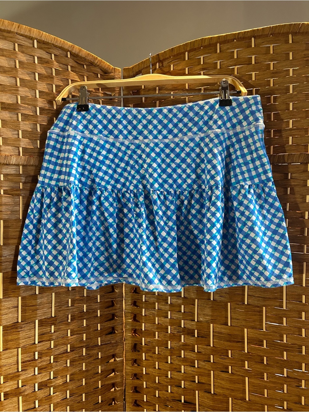 Lilly Pulitzer Luxletic Blue Gingham Tiered Skort Sz L Golf Tennis Style 003381